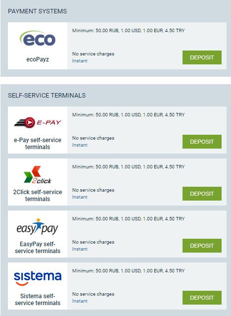 Payment Systems 1xBet
