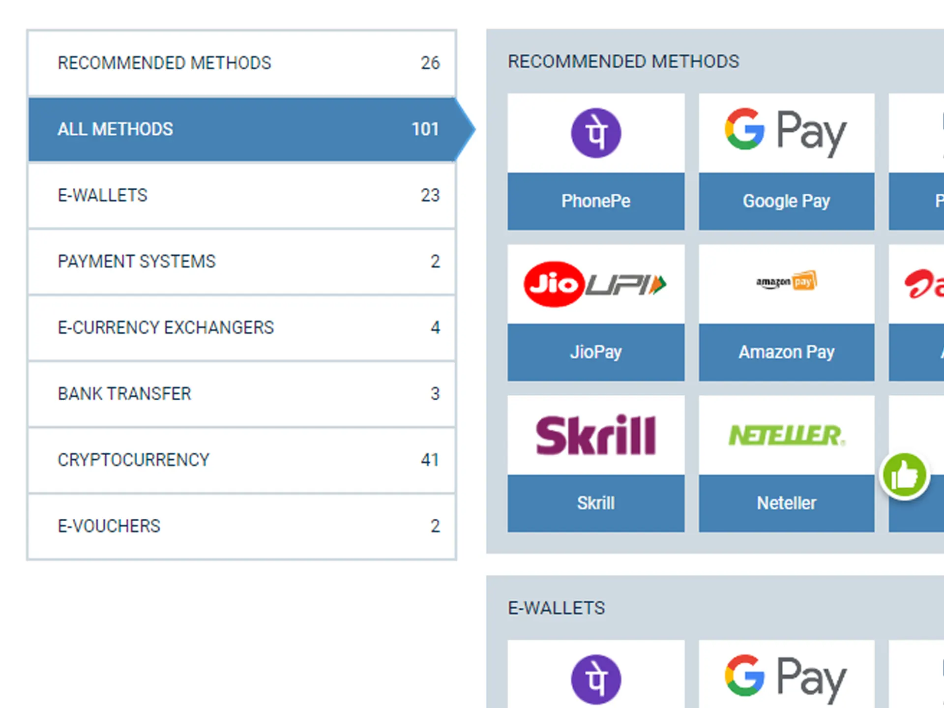 1xbet deposit panel with payment options