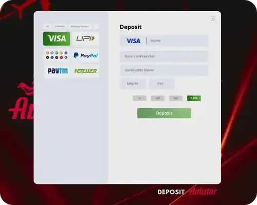 Aviator casino deposit options screen