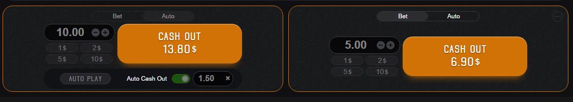 two buttons for placing demo bets
