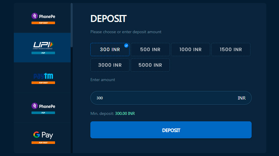 4rabet deposit panel with payment options