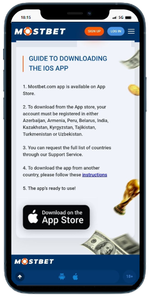 Mostbet site with guide to download app on IOS
