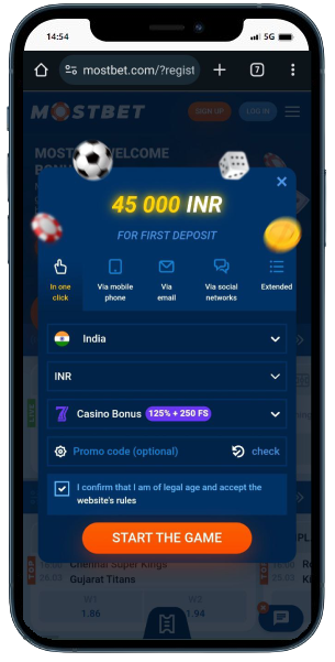Mostbet registration panel