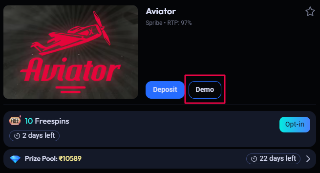 Odds96 Aviator Demo mode