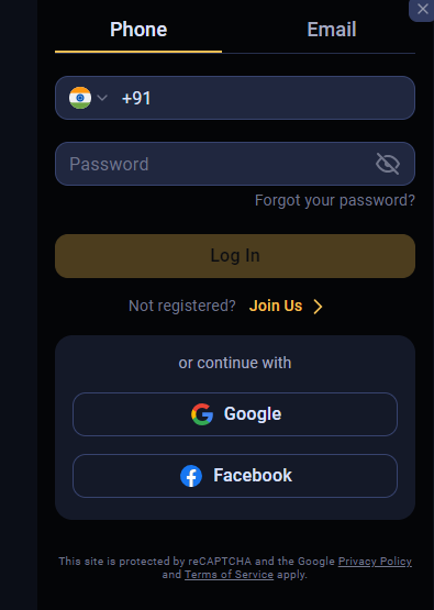 Odds96 log in panel